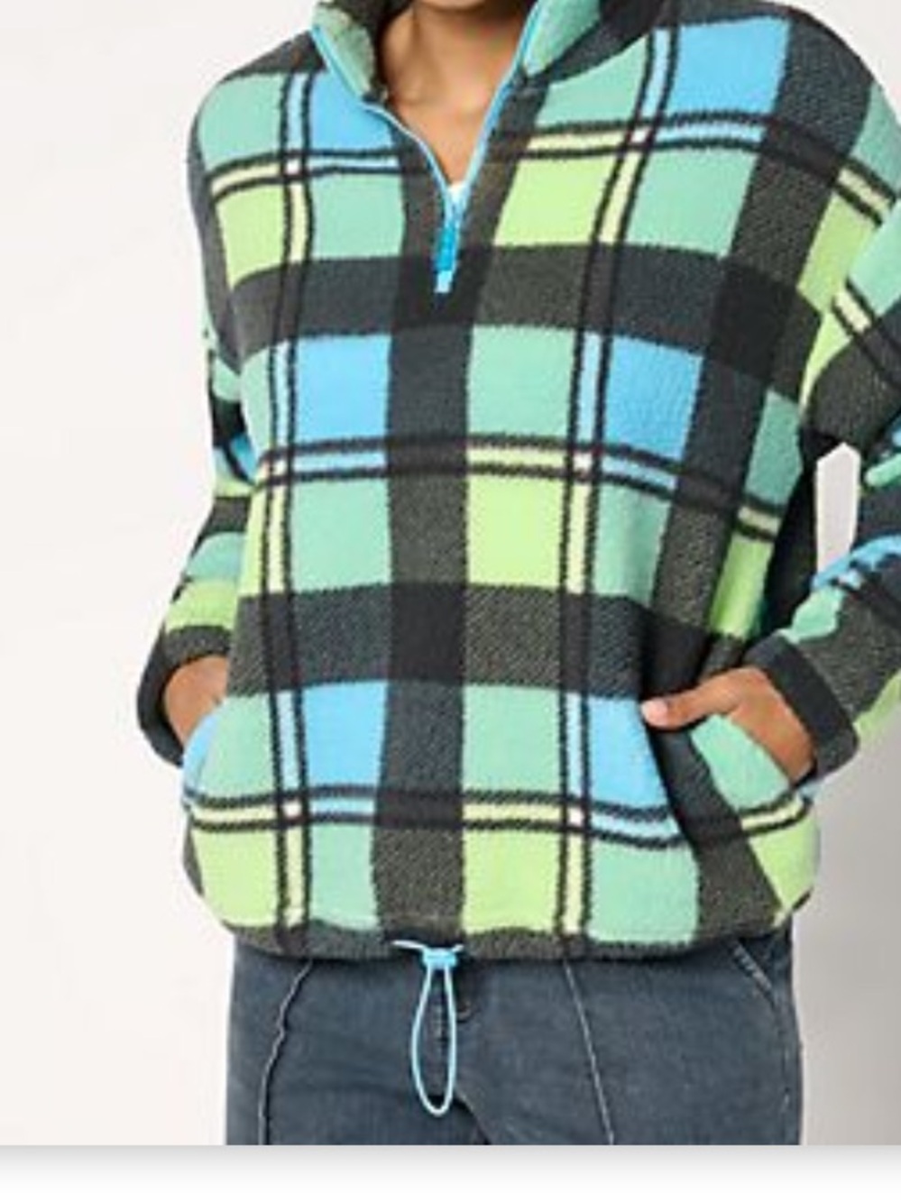 Belle by Kim Gravel Mad for Plaid Sherpa Half Zip w/ Bungee
Blue/Lime Size 2X